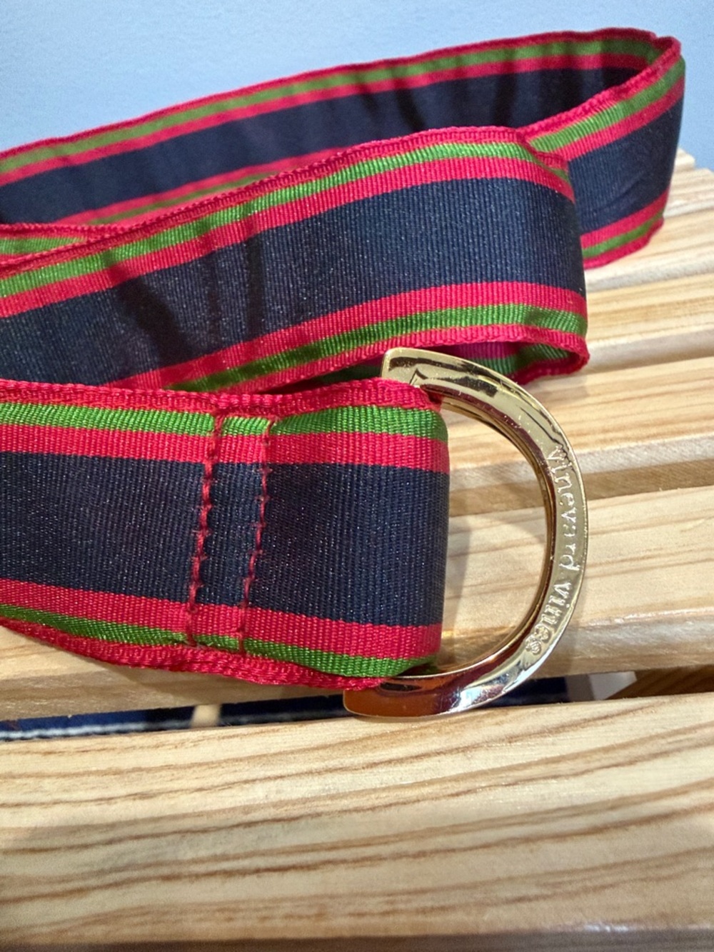 Vineyard Vines Stripe Belt | Canvas D-Ring Belt Red Green Navy Small - Picture 6 of 6